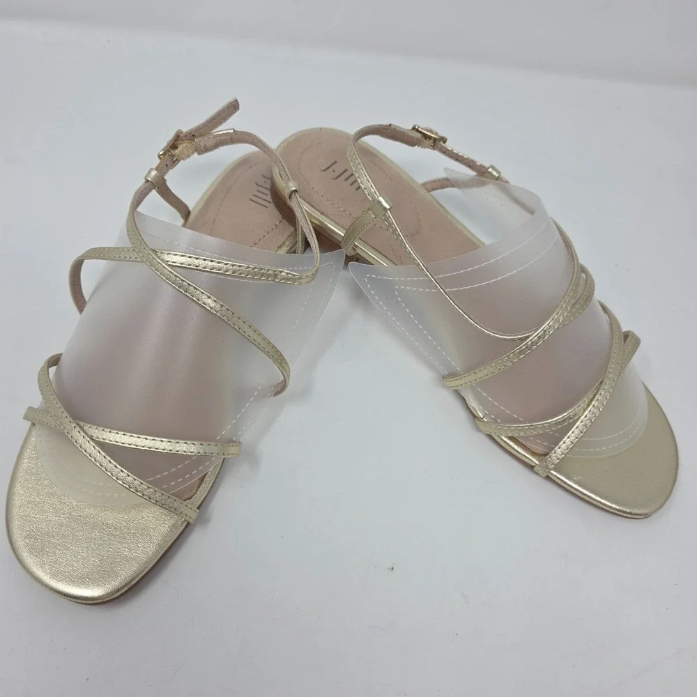J.Jill Sandals Womens 8.5M Gold Metallic Leather Open Toe Flat Ankle Strap